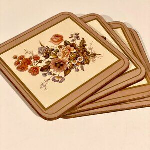 Set of 4 Vintage Floral Coasters with Cork‎ Backing, Made in England
